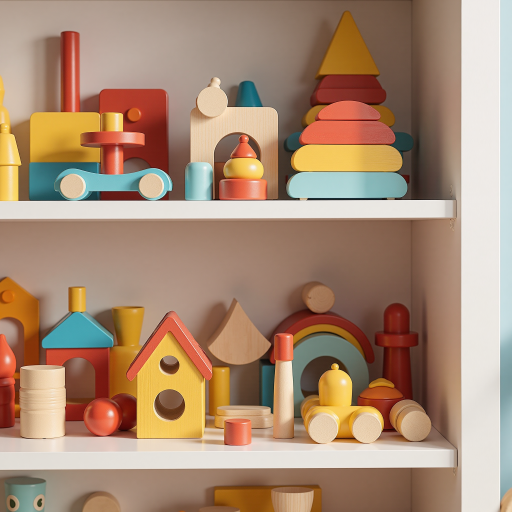 儿童玩具展示,益智玩具、毛绒玩具、教育玩具等儿童用品整齐摆放,童趣可爱背景